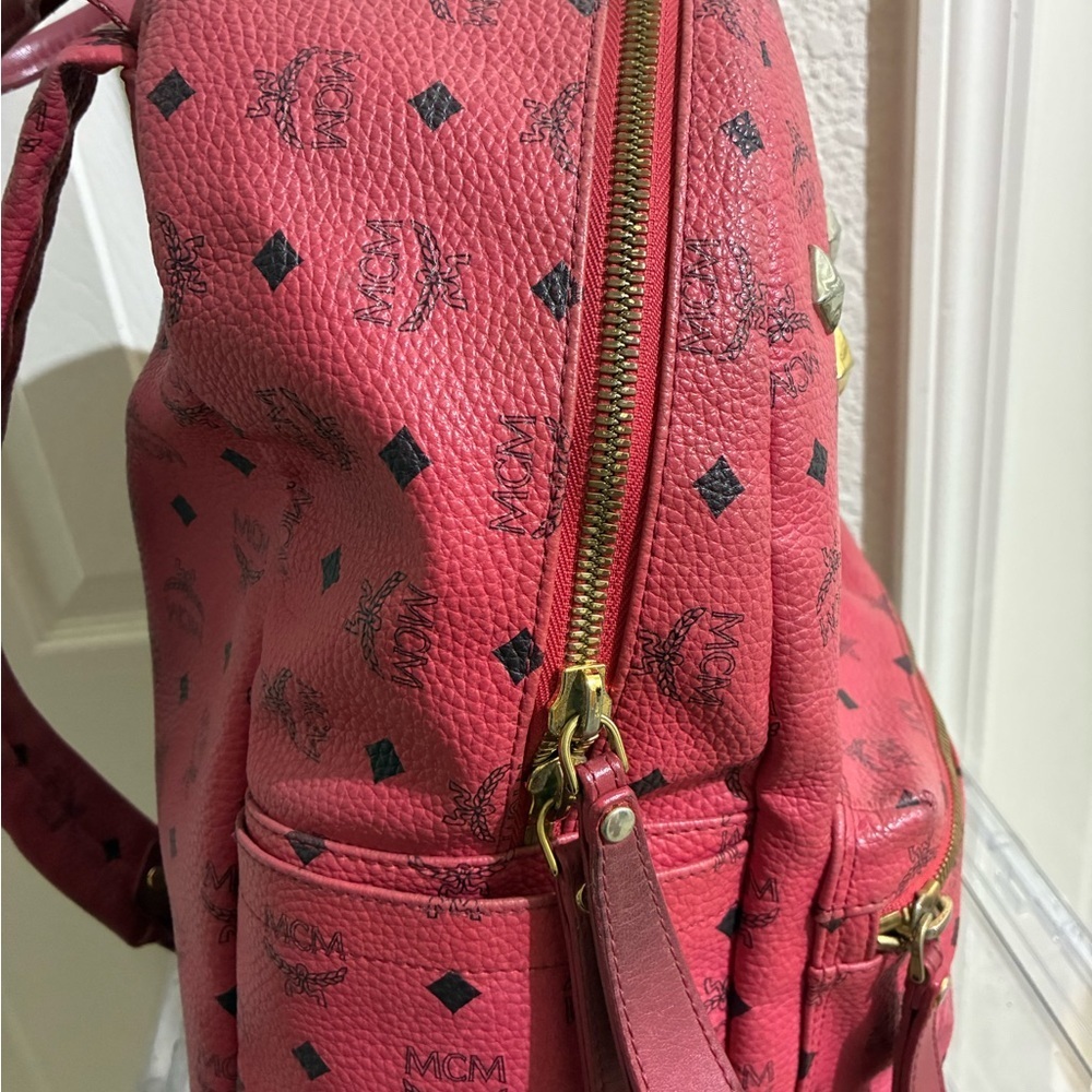 MCM Red Backpack with Gold and Silver Studs - Picture 2 of 5